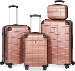 Hardshell Luggage Set, 4-Piece Durable ABS PC Suitcase with Spinner Wheels, Lightweight and Stylish Design, Rose Gold