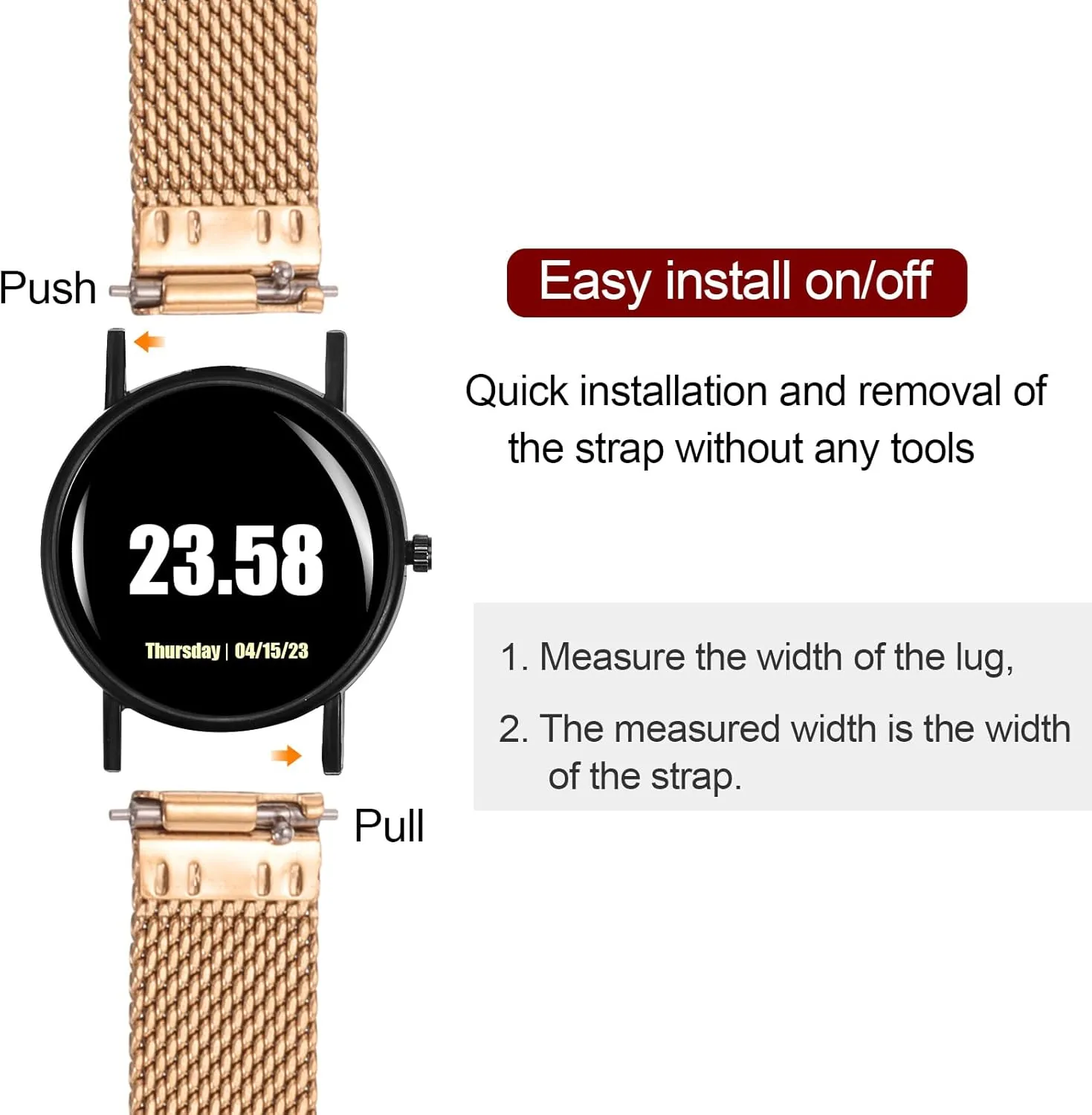 HARFINGTON Stainless Steel Mesh Watch Band Quick Release Metal Watch Strap Adjustable Fold Clasp Replacement Bands for Men Women