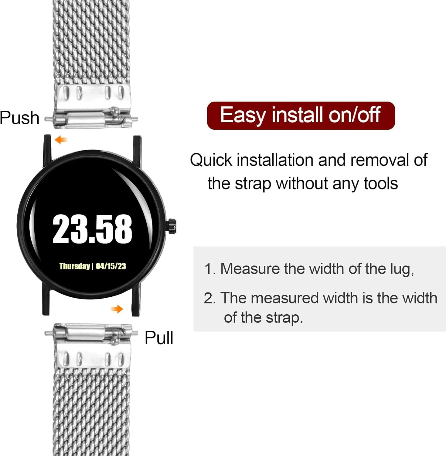 HARFINGTON Stainless Steel Mesh Watch Band Quick Release Metal Watch Strap Adjustable Fold Clasp Replacement Bands for Men Women