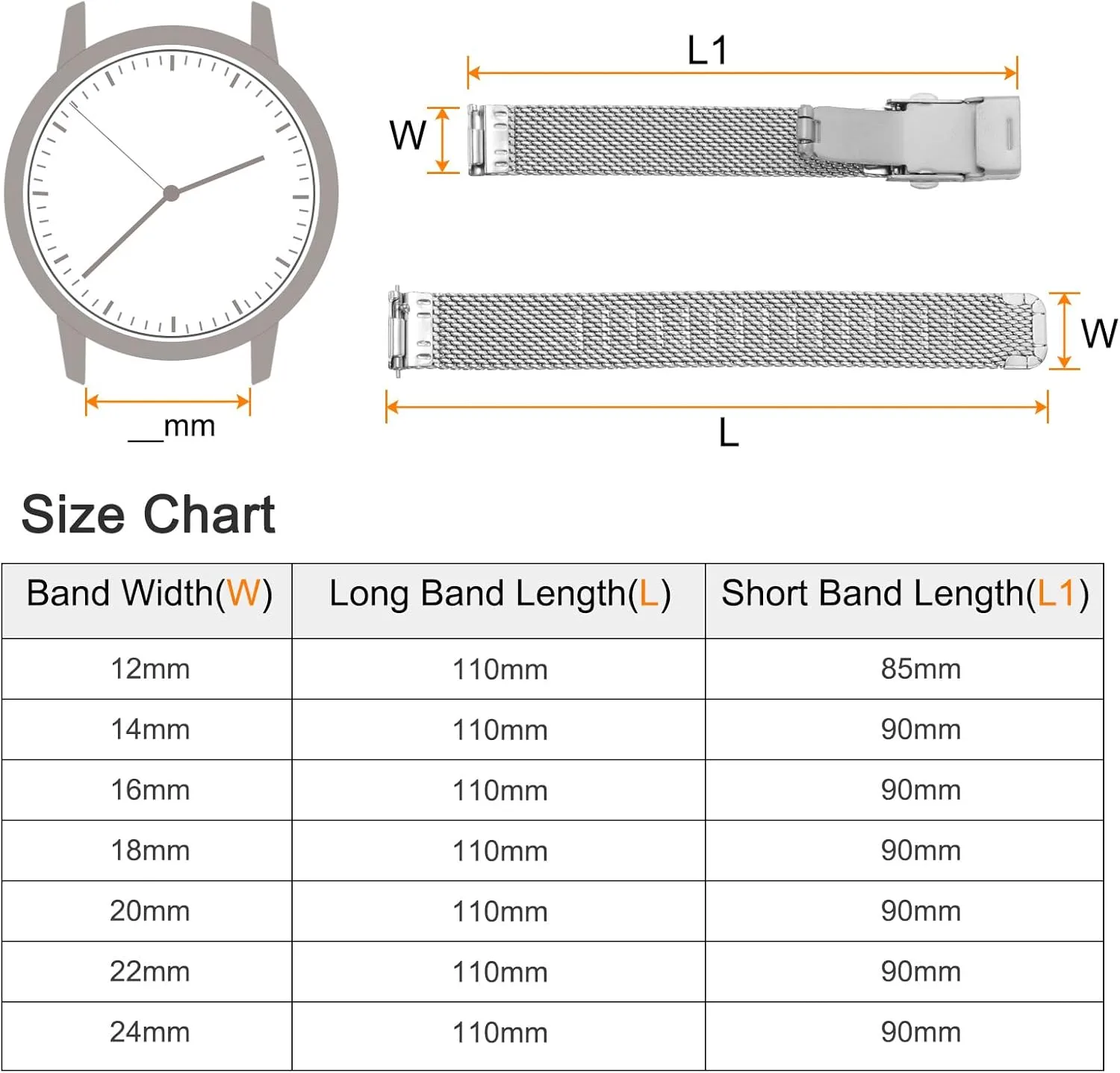 HARFINGTON Stainless Steel Mesh Watch Band Quick Release Metal Watch Strap Adjustable Fold Clasp Replacement Bands for Men Women