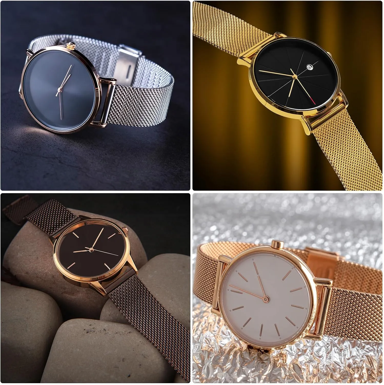 HARFINGTON Stainless Steel Mesh Watch Band Quick Release Metal Watch Strap Adjustable Fold Clasp Replacement Bands for Men Women