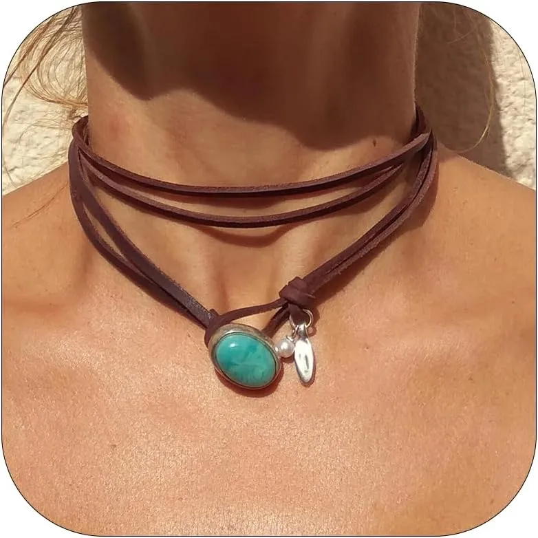 Harry and Henry Boho Necklaces for Women Western Jewelry Black Brown Suede Choker Necklace Boho Long Layered Necklaces Disc Charm Cowgirl Necklace Accessories Country Concert Outfit for Women
