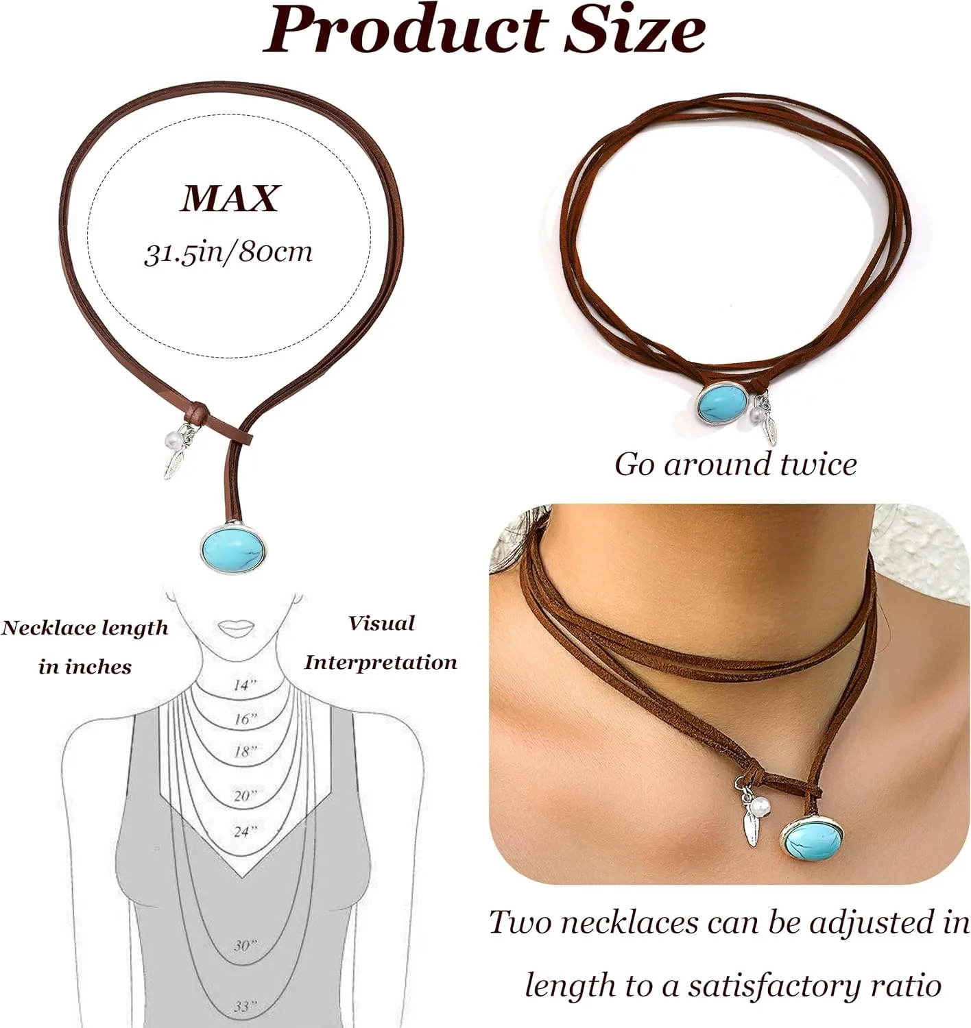 Harry and Henry Boho Necklaces for Women Western Jewelry Black Brown Suede Choker Necklace Boho Long Layered Necklaces Disc Charm Cowgirl Necklace Accessories Country Concert Outfit for Women