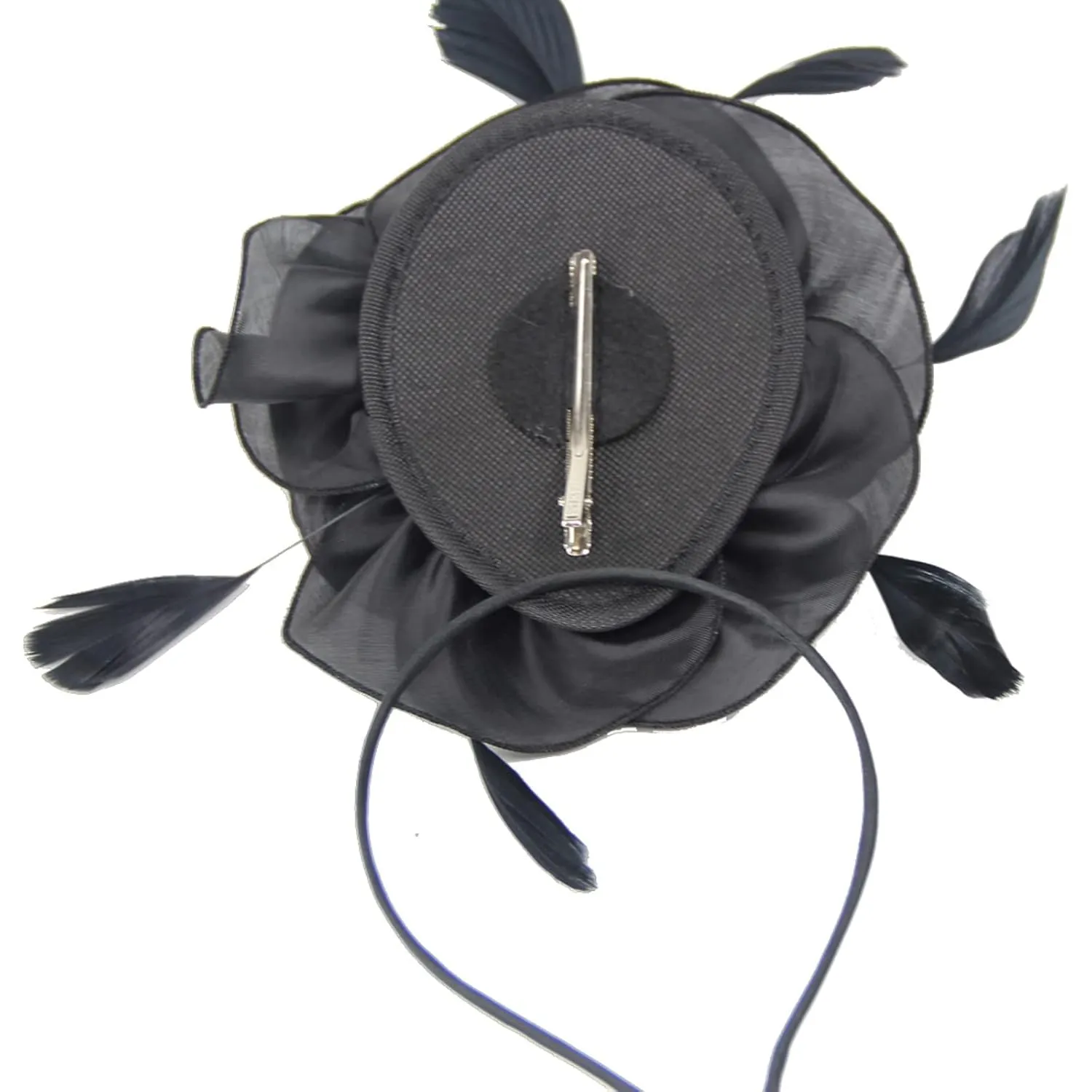 Hat For Women Wedding Flower Cocktail Mesh Feathers Hair Clip Tea Party Headband Hair Band Add Waves (Black, One Size)
