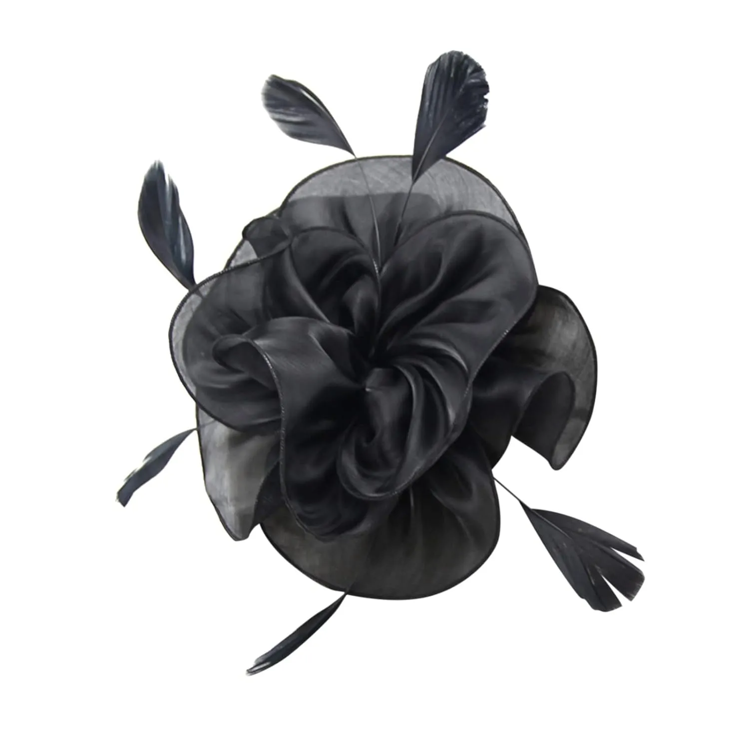 Hat For Women Wedding Flower Cocktail Mesh Feathers Hair Clip Tea Party Headband Hair Band Add Waves (Black, One Size)