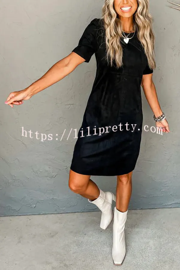 Here with You Suede Fabric Relaxed Mini Dress