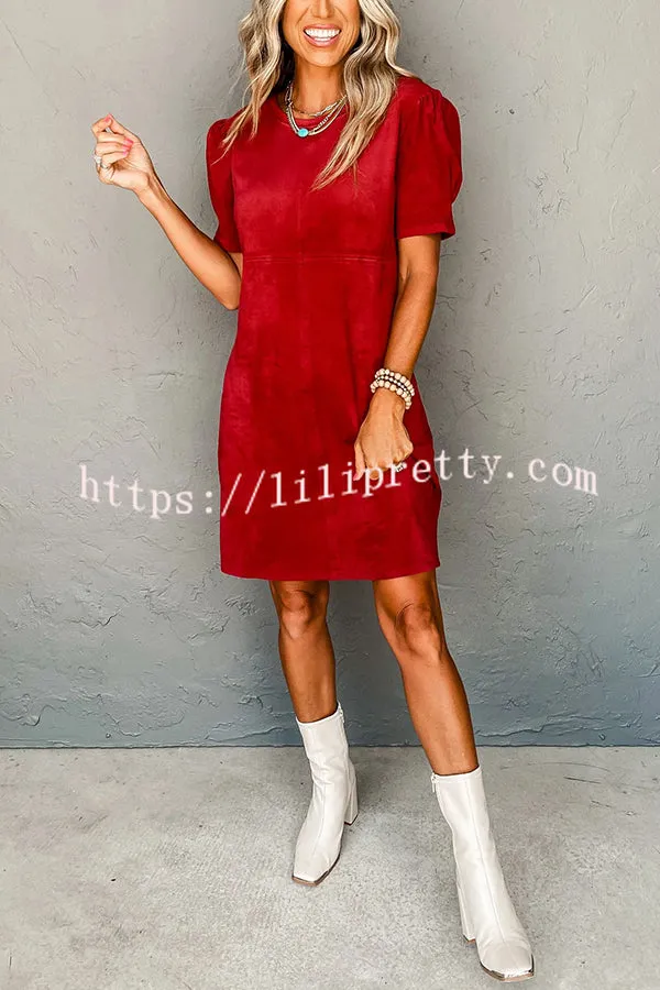 Here with You Suede Fabric Relaxed Mini Dress