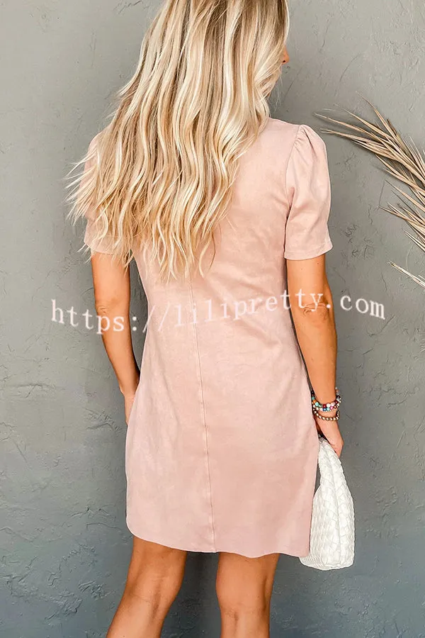 Here with You Suede Fabric Relaxed Mini Dress