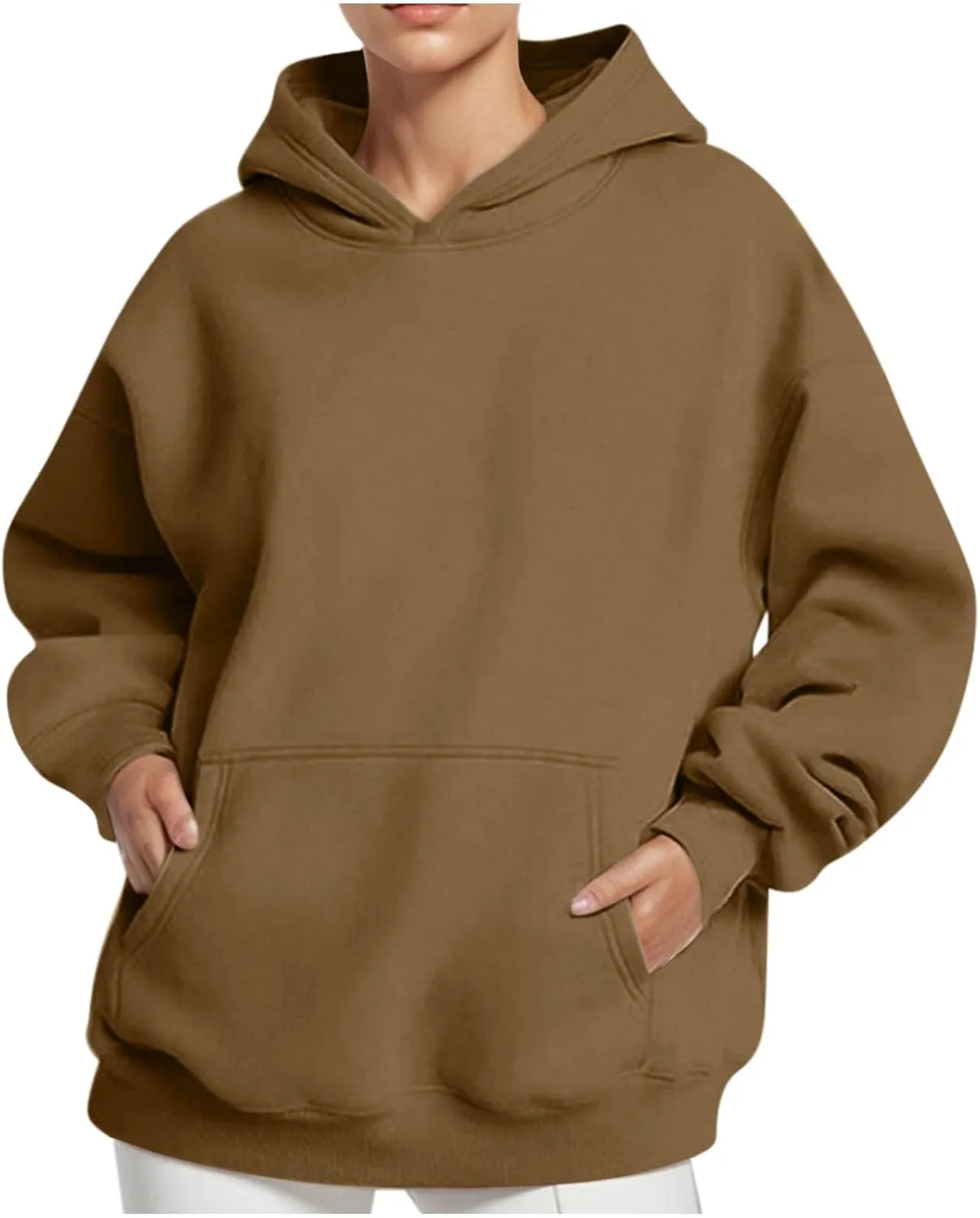 HGps8w Women's Oversized Hoodie Sweatshirts, Basic Solid Long Sleeve Pullover Outerwear Shirts Casual Loose Hooded Top