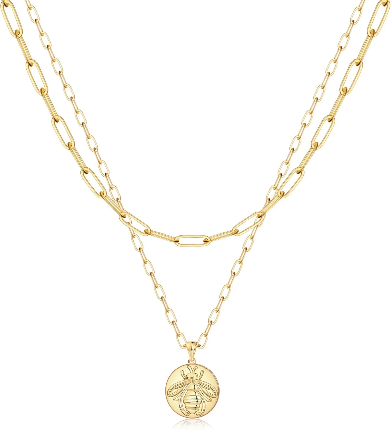 Hidepoo Gold Layered Necklaces for Women, 14K Gold Plated Dainty Coin Pendant Choker Necklace Herringbone Snake Necklace Paperclip Chain Layered Necklaces for Women Jewelry Gifts
