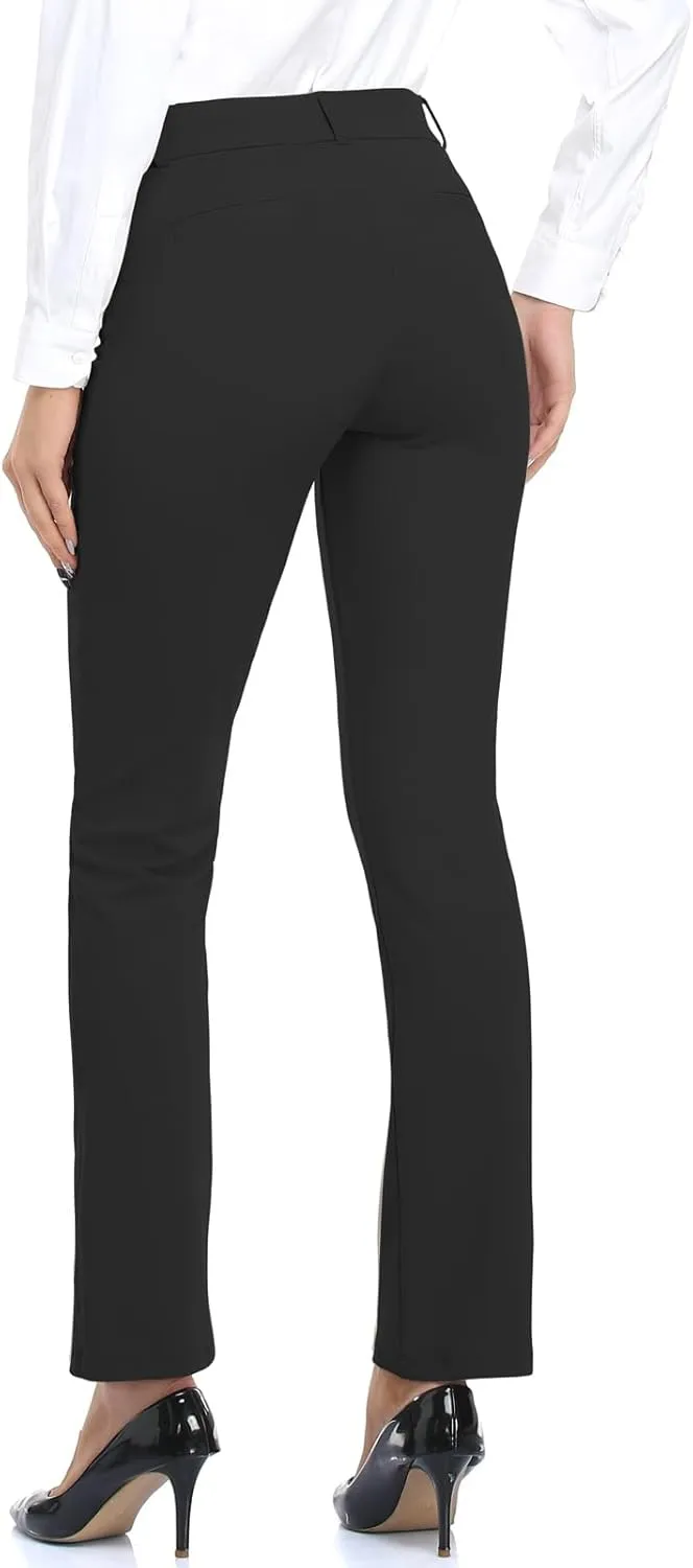HISKYWIN Women Yoga Dress Pants Stretchy Work Pants Straightleg/Bootcut Office Slacks with Pockets for Business Casual Petite