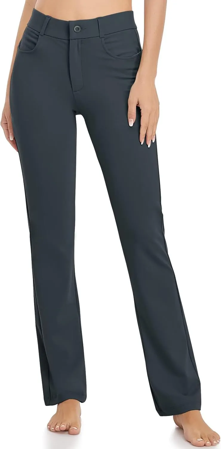 HISKYWIN Women Yoga Dress Pants Stretchy Work Pants Straightleg/Bootcut Office Slacks with Pockets for Business Casual Petite