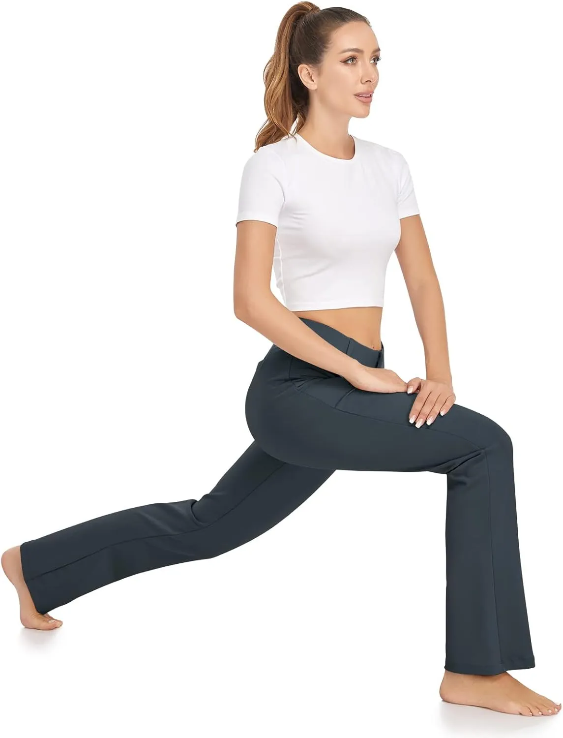 HISKYWIN Women Yoga Dress Pants Stretchy Work Pants Straightleg/Bootcut Office Slacks with Pockets for Business Casual Petite