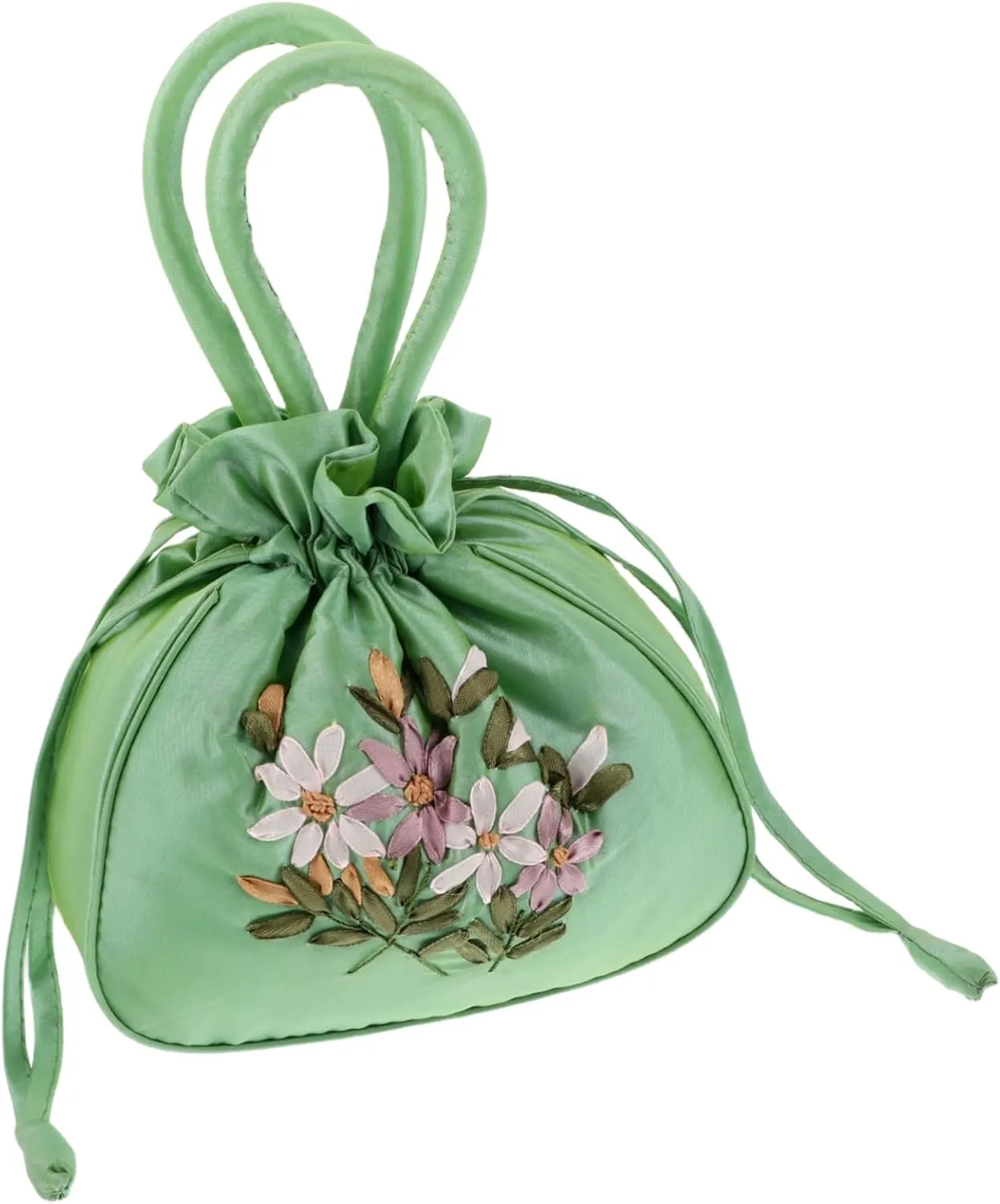 Homoyoyo Embroidered Floral Clutch Bag Small Handle Handbag Drawstring Purses for Wedding Party