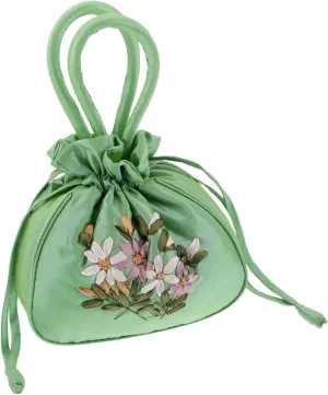 Homoyoyo Embroidered Floral Clutch Bag Small Handle Handbag Drawstring Purses for Wedding Party