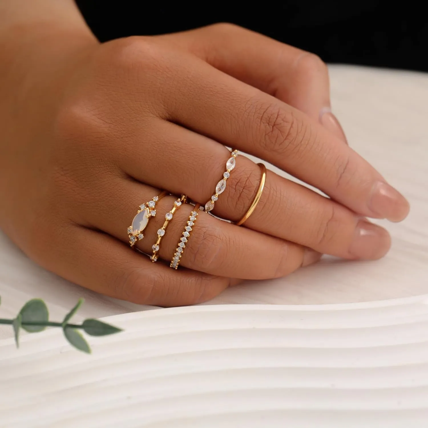 Honsny Stackable Gold Rings for Women Set Dainty 18K Gold Plated Cubic Zirconia Thumb Rings Thin Eternity Engagement Rings