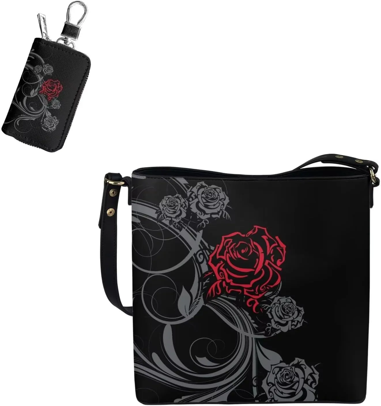 HUGS IDEA Hobo Bag for Women 2 Pack Bucket Bag Portable Car Key Bag Leather Handbag Crossbody Purse