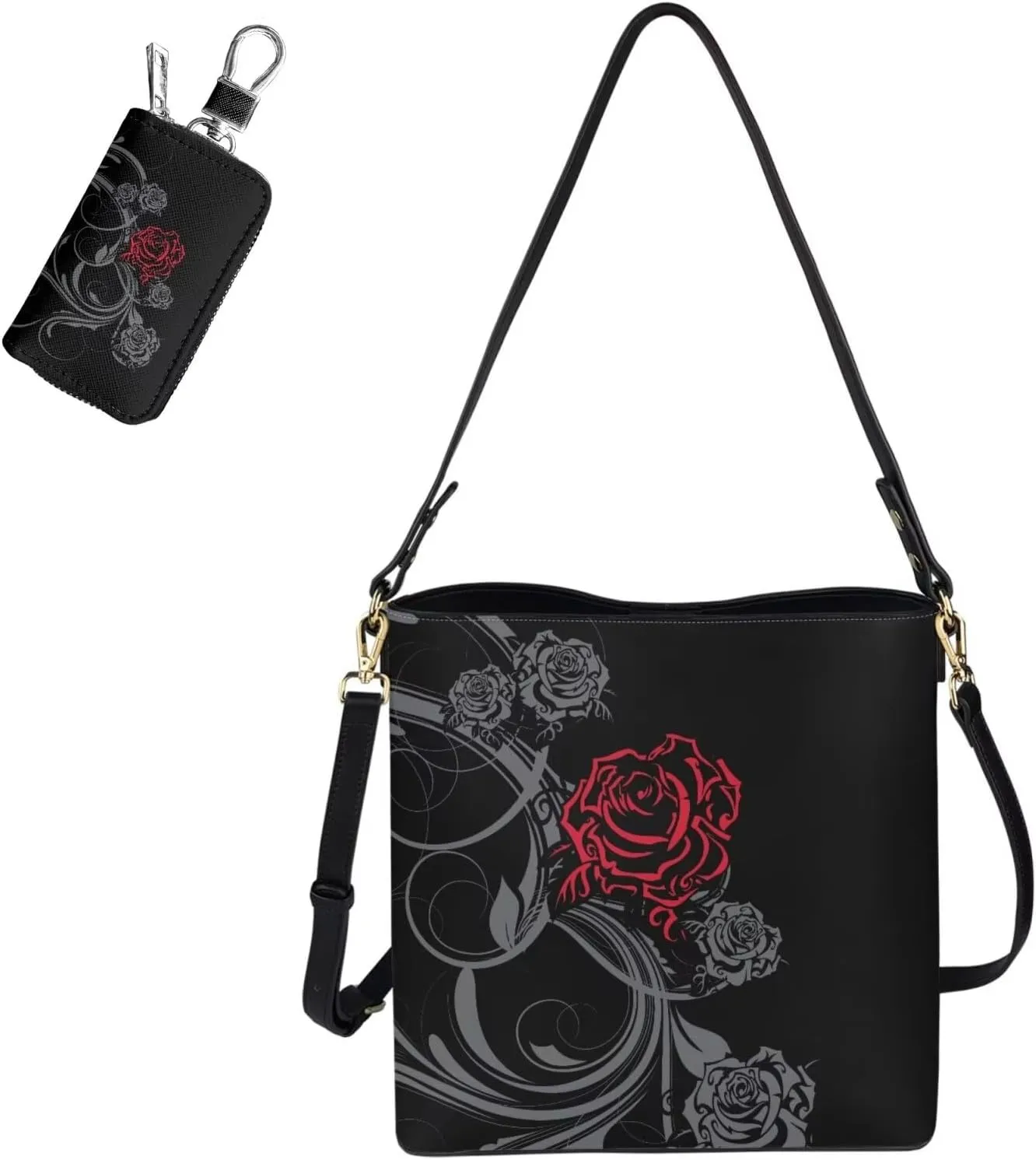 HUGS IDEA Hobo Bag for Women 2 Pack Bucket Bag Portable Car Key Bag Leather Handbag Crossbody Purse
