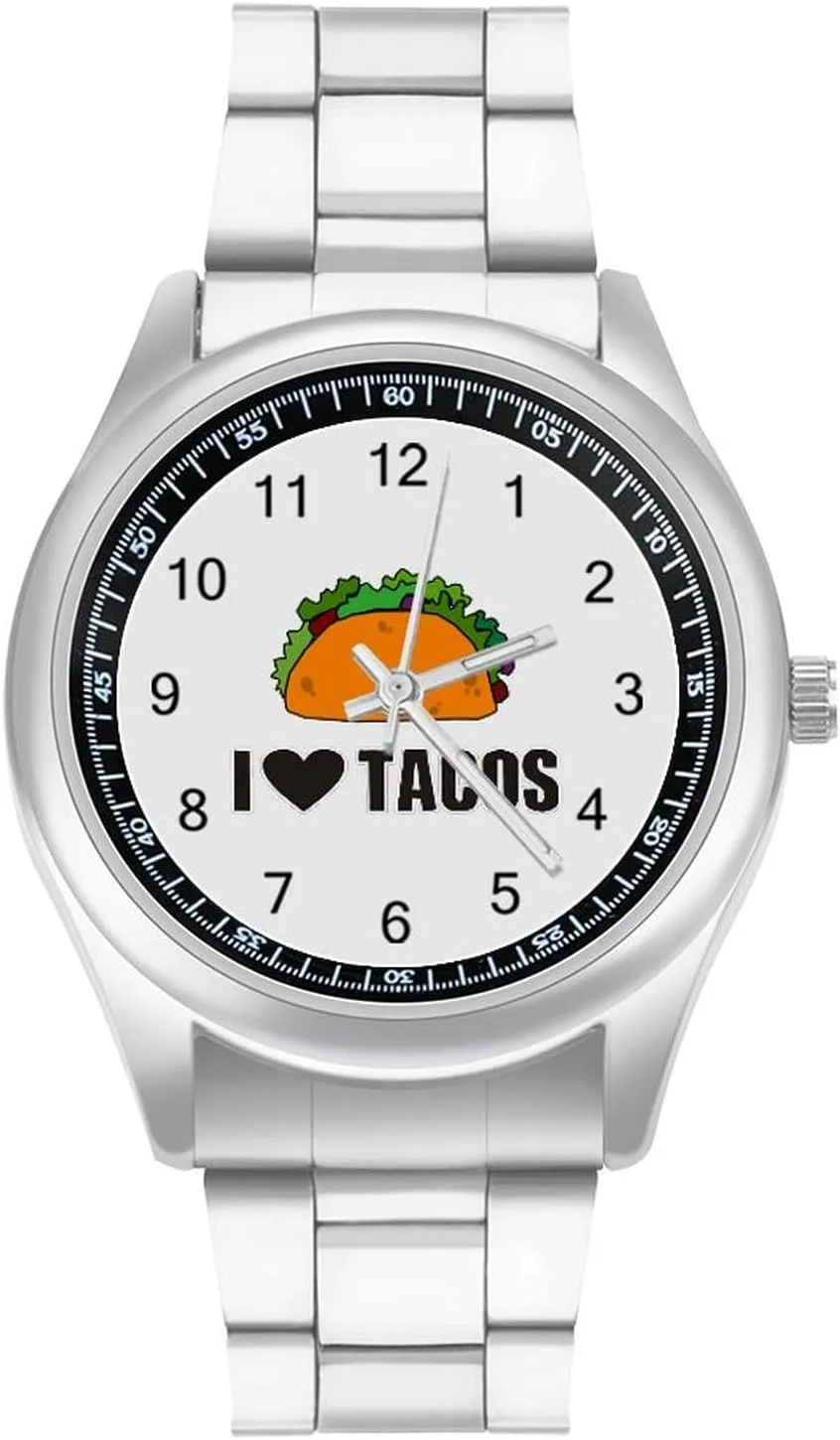 I Love Tacos Casual Wrist Watches for Men Classic Business Dress Watch Big Face for Work Gym