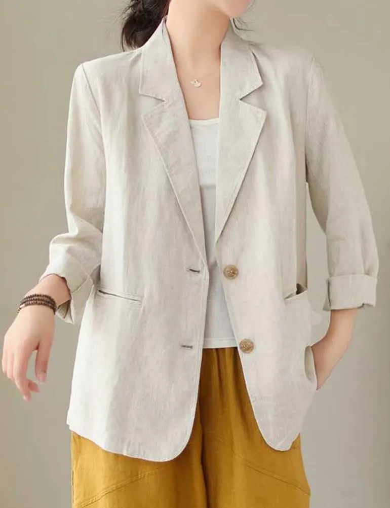 IDEALSANXUN Cotton Linen Blazer for Women Spring Summer Long Sleeve Lightweight Business Casual Jackets Tops