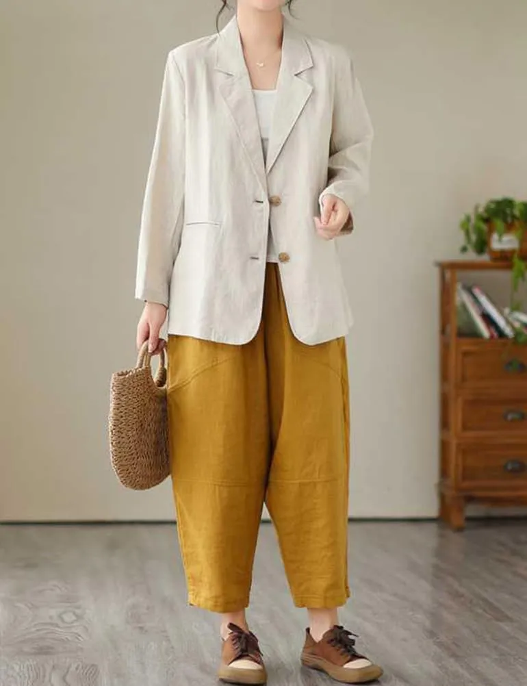 IDEALSANXUN Cotton Linen Blazer for Women Spring Summer Long Sleeve Lightweight Business Casual Jackets Tops