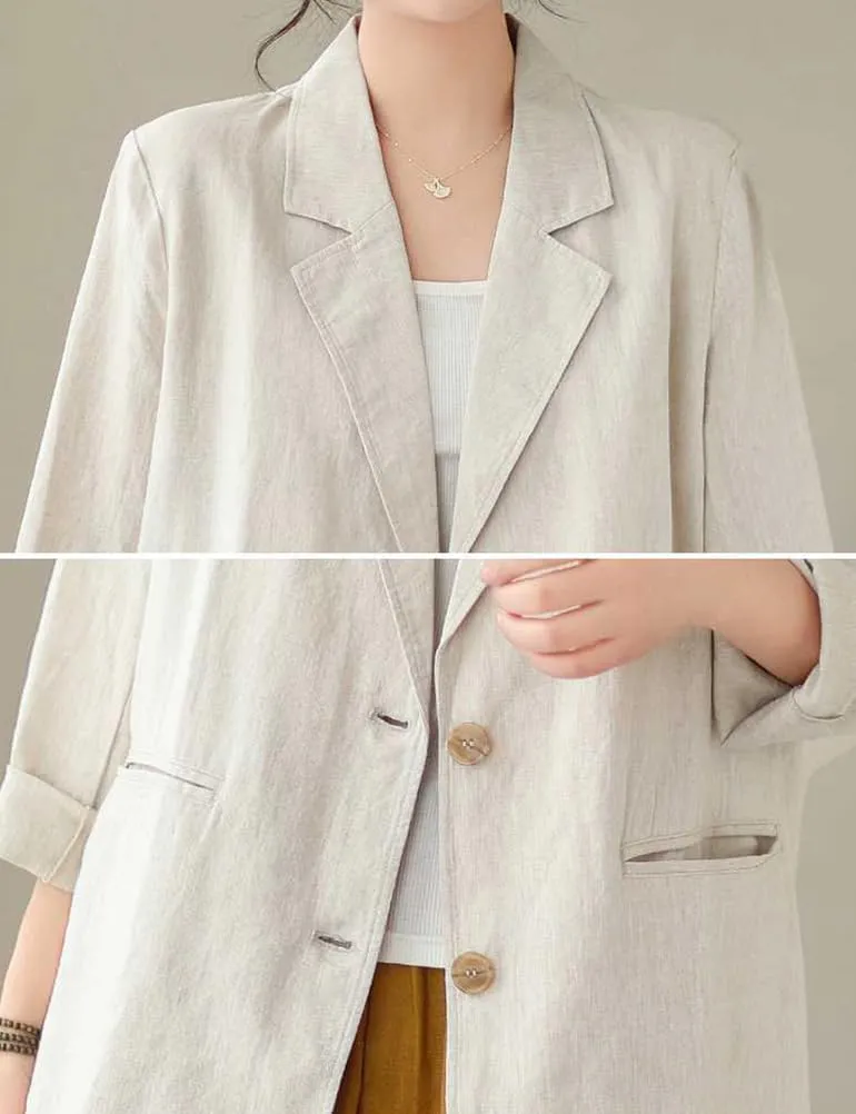 IDEALSANXUN Cotton Linen Blazer for Women Spring Summer Long Sleeve Lightweight Business Casual Jackets Tops