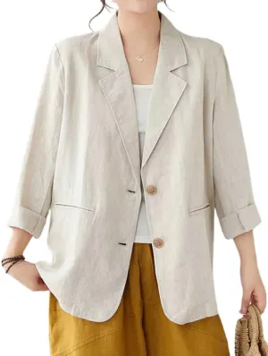 IDEALSANXUN Cotton Linen Blazer for Women Spring Summer Long Sleeve Lightweight Business Casual Jackets Tops