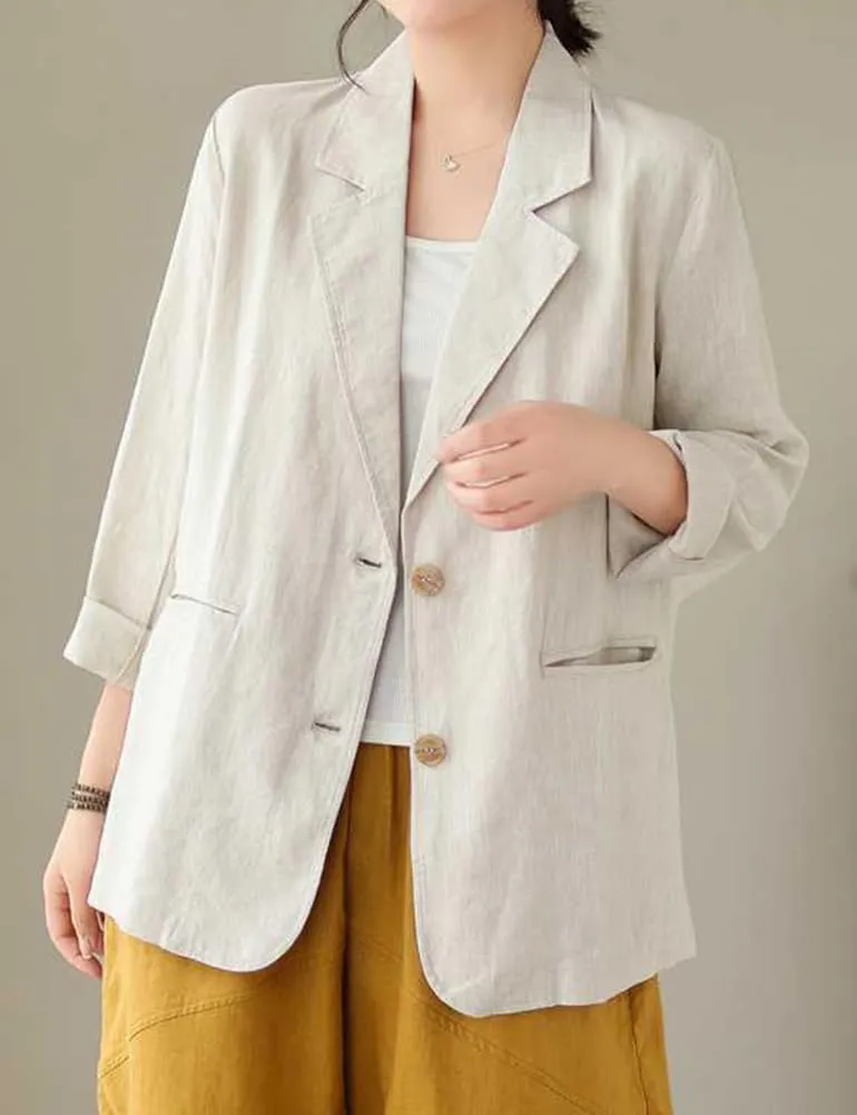 IDEALSANXUN Cotton Linen Blazer for Women Spring Summer Long Sleeve Lightweight Business Casual Jackets Tops
