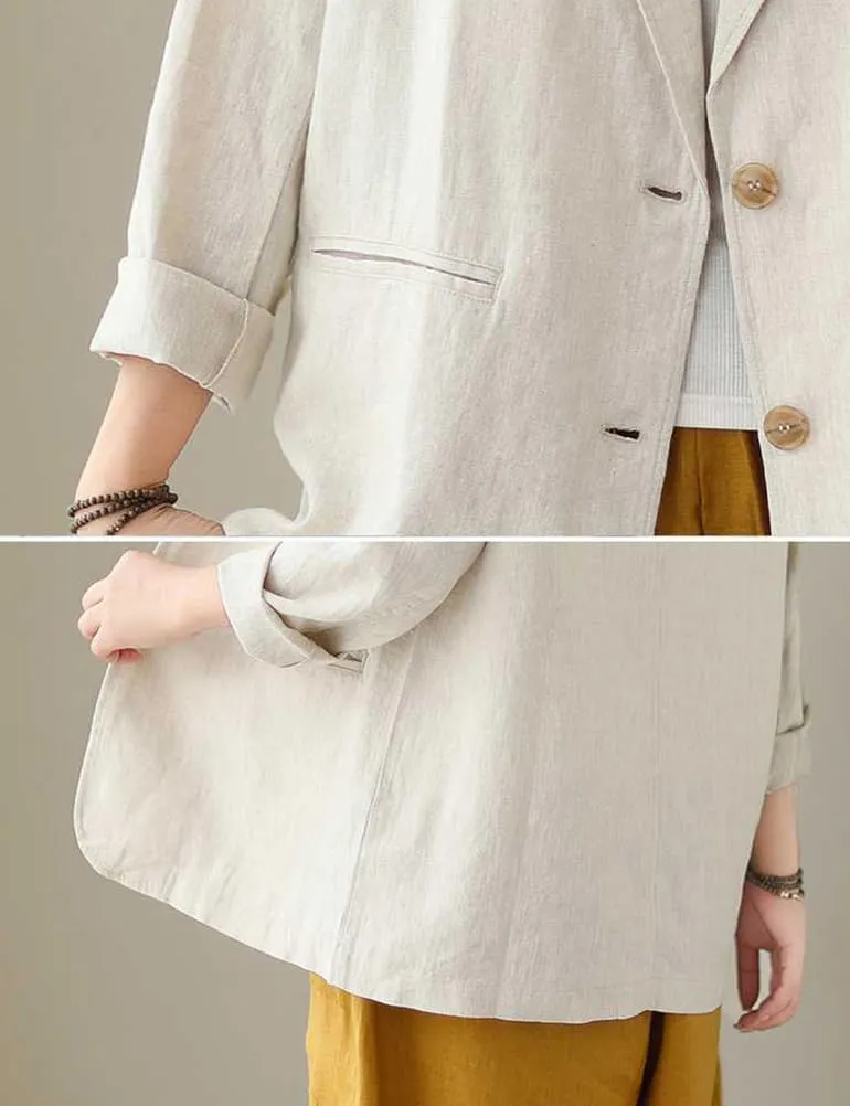 IDEALSANXUN Cotton Linen Blazer for Women Spring Summer Long Sleeve Lightweight Business Casual Jackets Tops