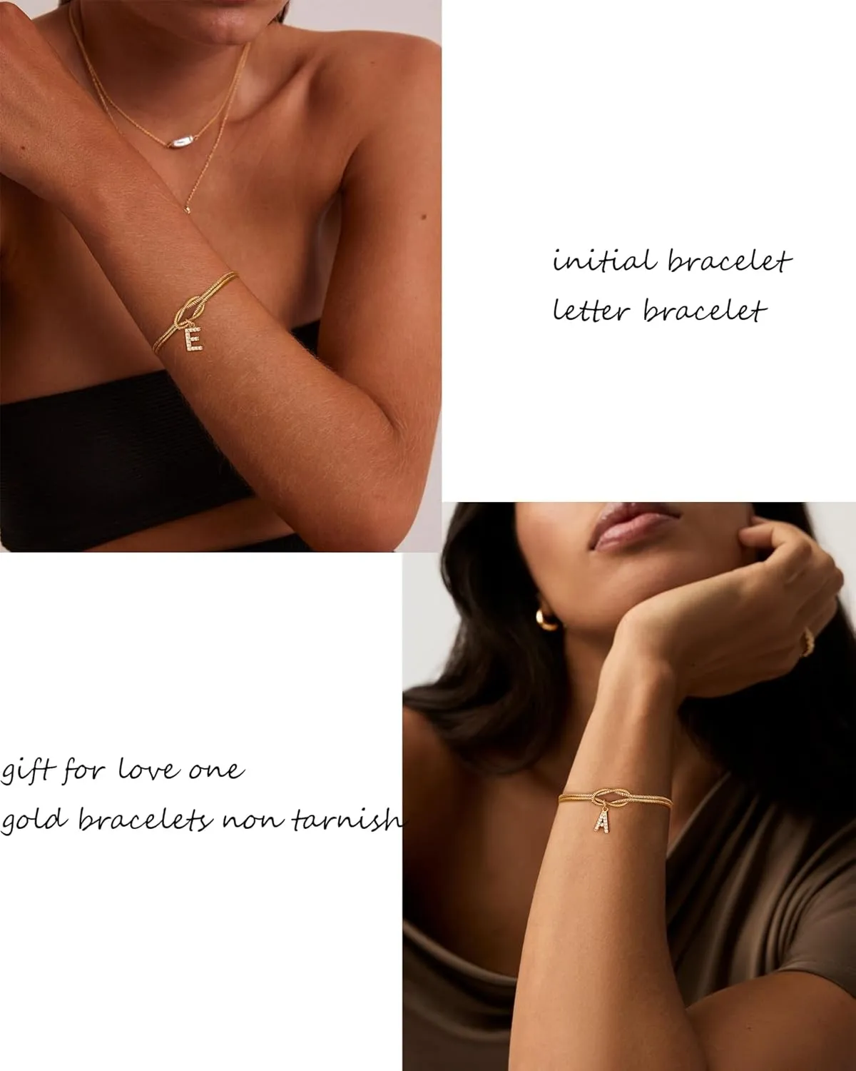 Initial Bracelet for Women Dainty 14k Gold Letter A-Z Bracelets for Women Non Tarnish Cute Thin Waterproof Knot Bracelets with Initials Jewelry Gift