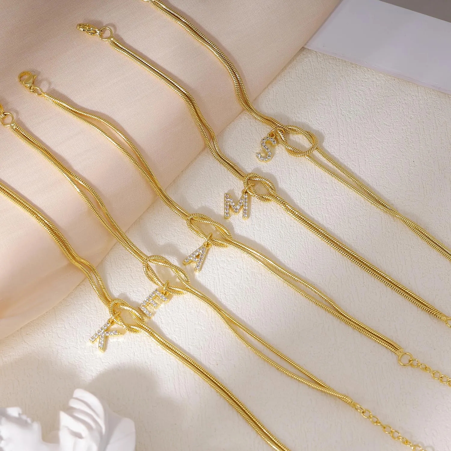Initial Bracelet for Women Dainty 14k Gold Letter A-Z Bracelets for Women Non Tarnish Cute Thin Waterproof Knot Bracelets with Initials Jewelry Gift