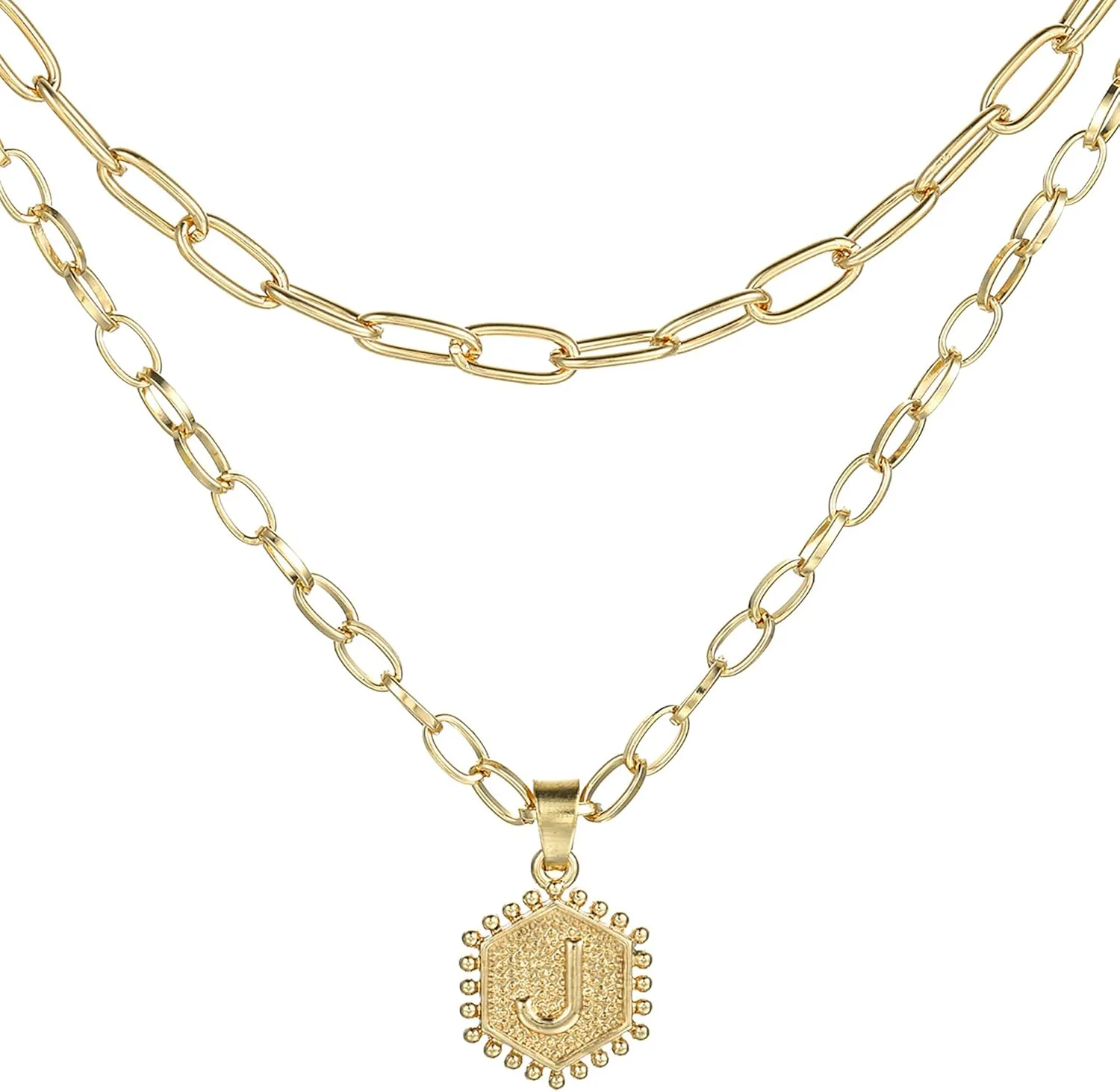 Initial Gold Necklaces for Women Delicate 14K Gold Plated Layered Initial Necklace Cute Hexagonal Alphabet A-Z Pendant Layered Necklace