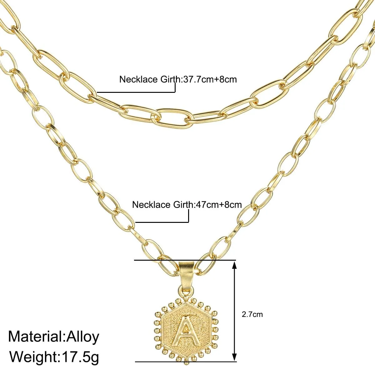 Initial Gold Necklaces for Women Delicate 14K Gold Plated Layered Initial Necklace Cute Hexagonal Alphabet A-Z Pendant Layered Necklace