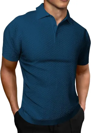 JMIERR Mens Knit Polo Shirts Classic Button Basic Textured T Shirts Casual Slim Fit Short Sleeve Summer Golf Tee Shirt