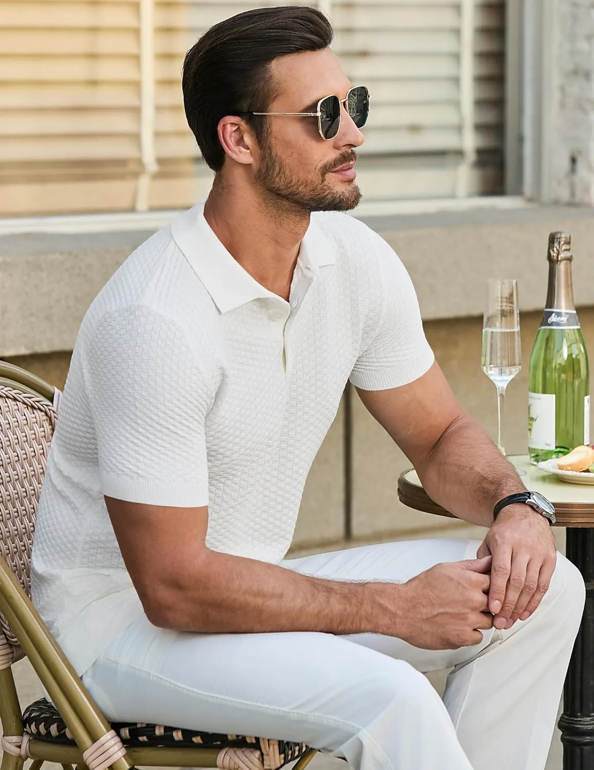 JMIERR Mens Knit Polo Shirts Classic Button Basic Textured T Shirts Casual Slim Fit Short Sleeve Summer Golf Tee Shirt