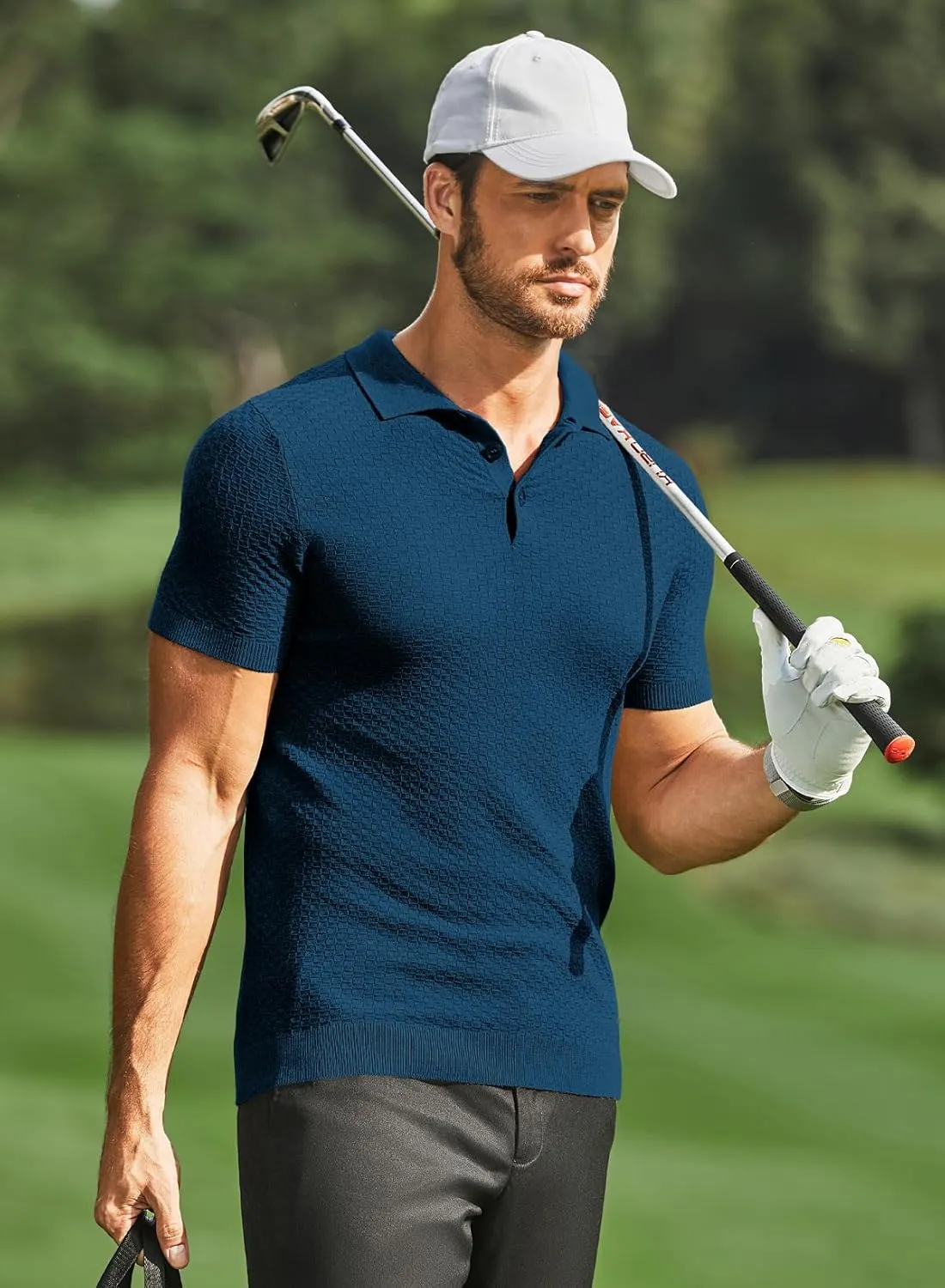 JMIERR Mens Knit Polo Shirts Classic Button Basic Textured T Shirts Casual Slim Fit Short Sleeve Summer Golf Tee Shirt