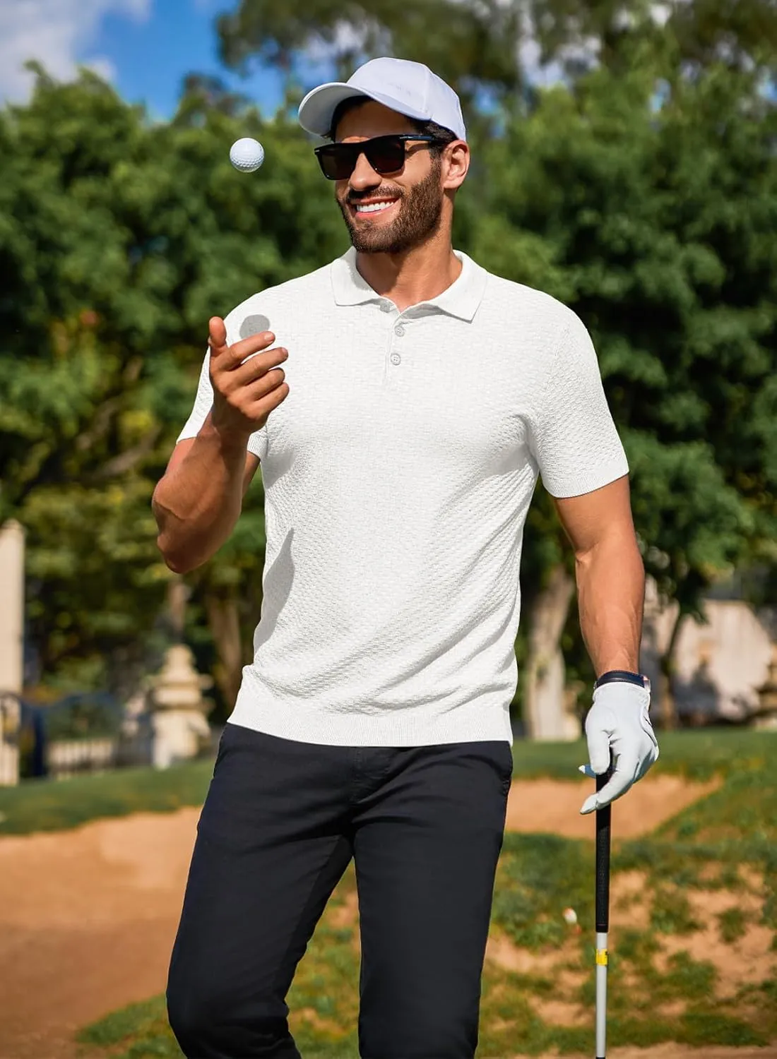 JMIERR Mens Knit Polo Shirts Classic Button Basic Textured T Shirts Casual Slim Fit Short Sleeve Summer Golf Tee Shirt