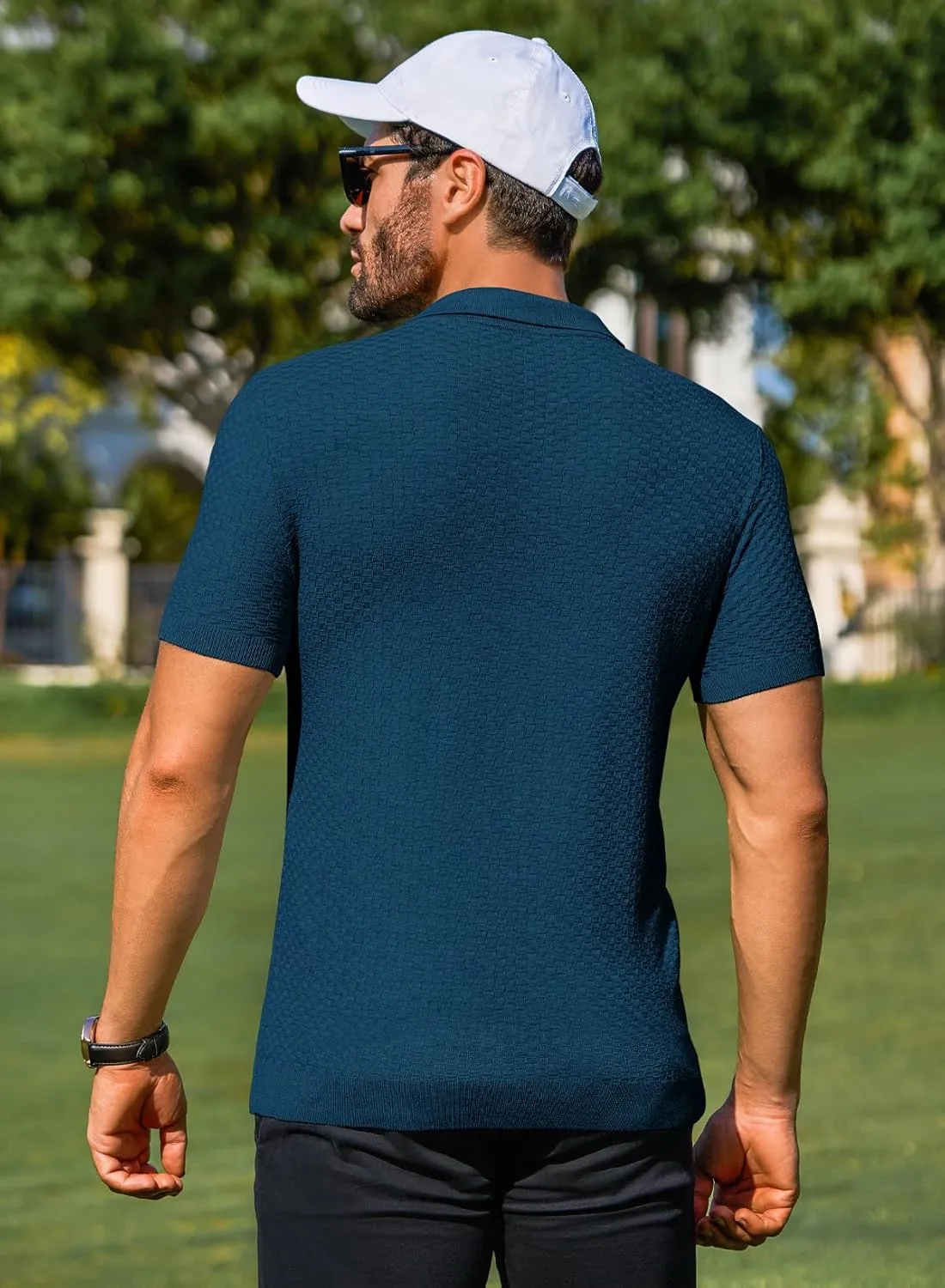 JMIERR Mens Knit Polo Shirts Classic Button Basic Textured T Shirts Casual Slim Fit Short Sleeve Summer Golf Tee Shirt