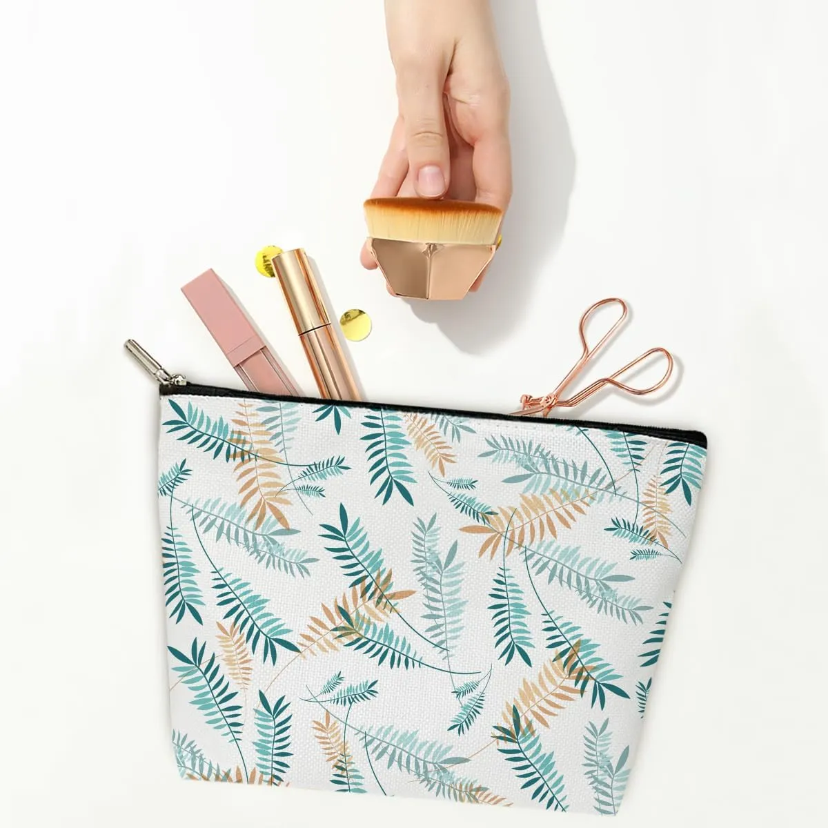 JRM620 Green Boho Makeup Pouch - Aesthetic Travel Skincare Bag with Cosmetic Accessories