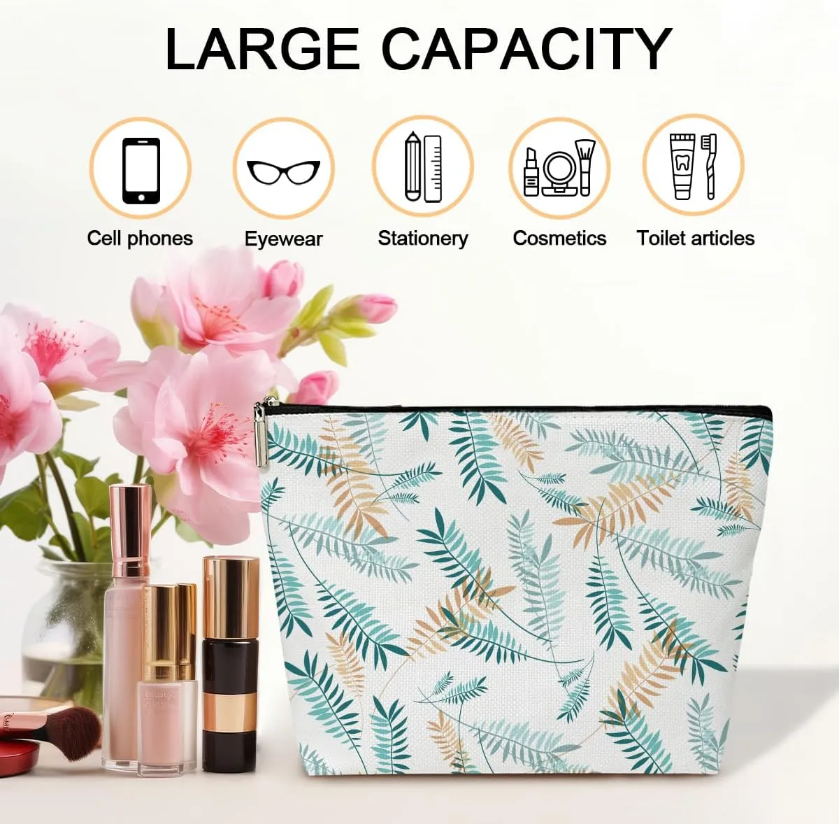 JRM620 Green Boho Makeup Pouch - Aesthetic Travel Skincare Bag with Cosmetic Accessories