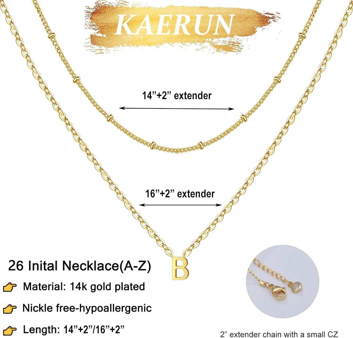 KAERUN Layered Initial Ncklaces for Women 14K Gold Plated Dainty Initial Necklaces Tiny Cute Name Necklaces Personalized Initial Letter A-Z Gold Jewelry Gifts