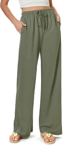 keriffe Summer Outfits Flowy Palazzo Pants for Women 2025 High Waisted Wide Leg Beach Casual Vacation Pants Trousers Pockets