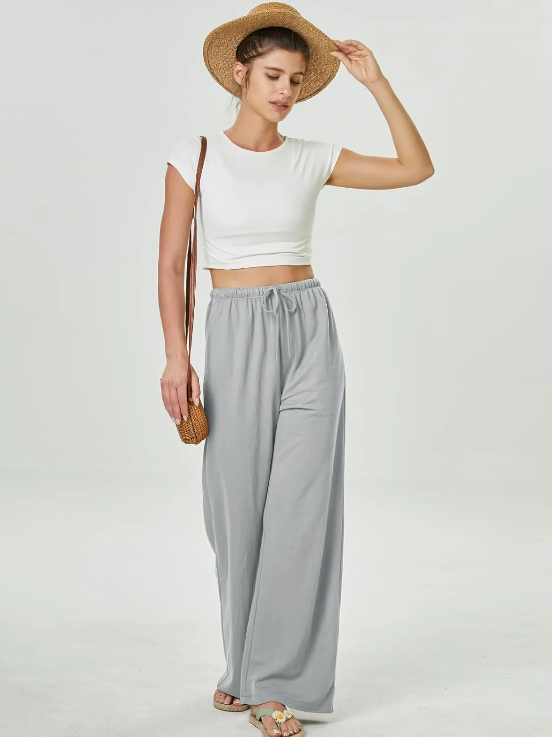 keriffe Summer Outfits Flowy Palazzo Pants for Women 2025 High Waisted Wide Leg Beach Casual Vacation Pants Trousers Pockets