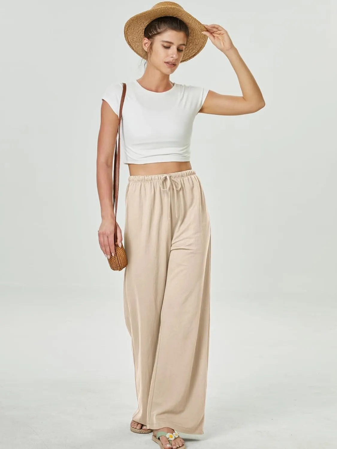 keriffe Summer Outfits Flowy Palazzo Pants for Women 2025 High Waisted Wide Leg Beach Casual Vacation Pants Trousers Pockets