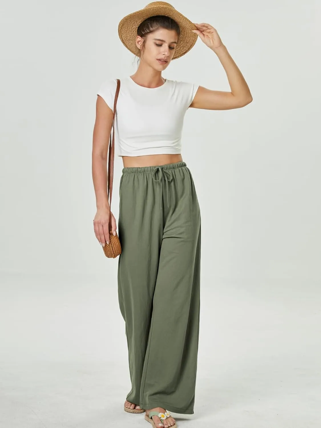 keriffe Summer Outfits Flowy Palazzo Pants for Women 2025 High Waisted Wide Leg Beach Casual Vacation Pants Trousers Pockets