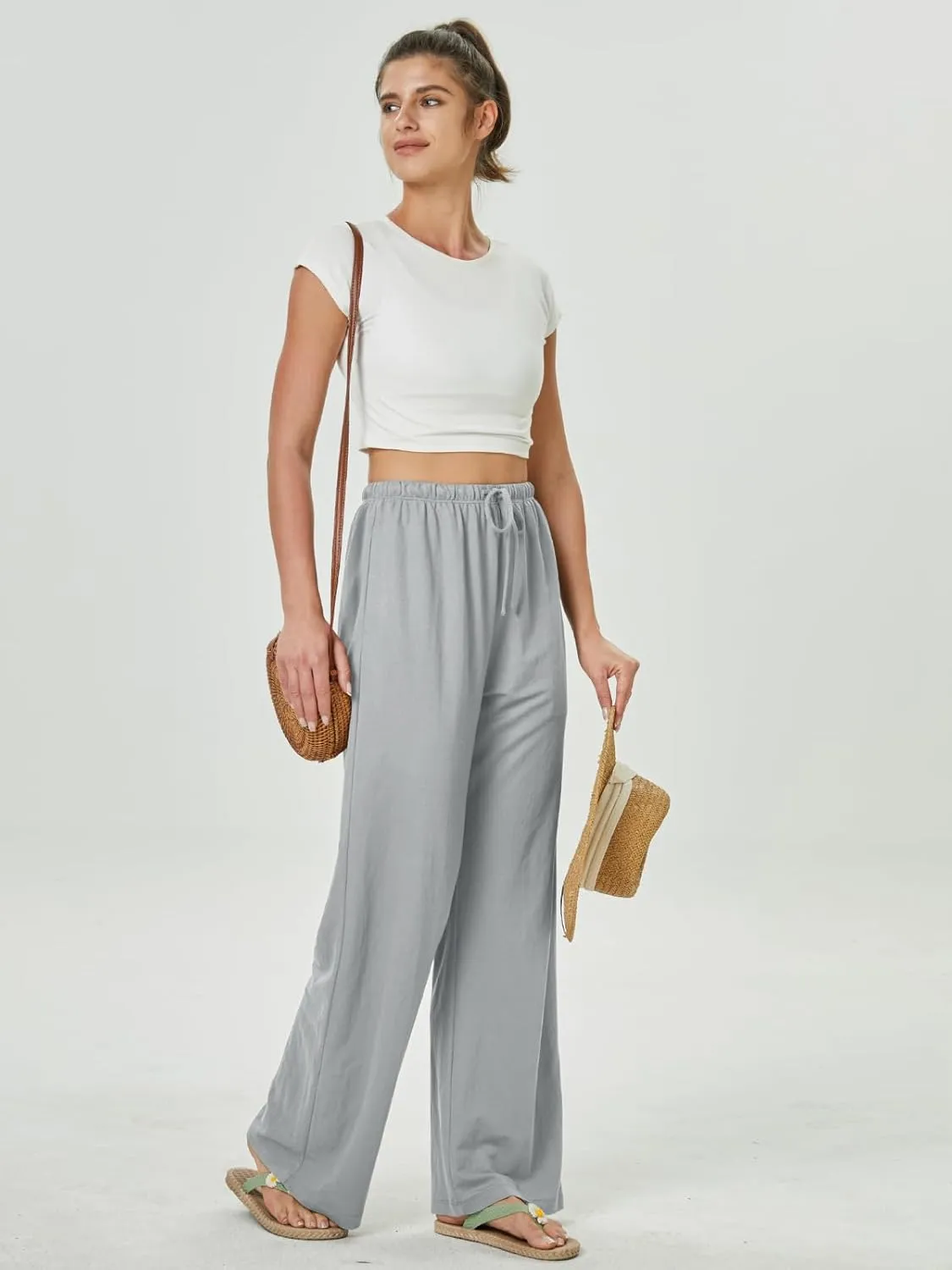 keriffe Summer Outfits Flowy Palazzo Pants for Women 2025 High Waisted Wide Leg Beach Casual Vacation Pants Trousers Pockets