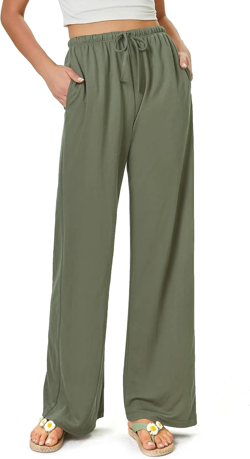 keriffe Summer Outfits Flowy Palazzo Pants for Women 2025 High Waisted Wide Leg Beach Casual Vacation Pants Trousers Pockets