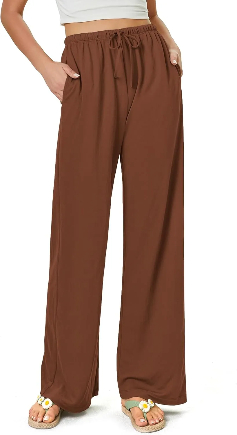 keriffe Summer Outfits Flowy Palazzo Pants for Women 2025 High Waisted Wide Leg Beach Casual Vacation Pants Trousers Pockets