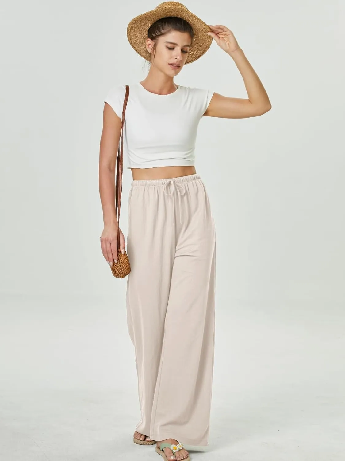 keriffe Summer Outfits Flowy Palazzo Pants for Women 2025 High Waisted Wide Leg Beach Casual Vacation Pants Trousers Pockets