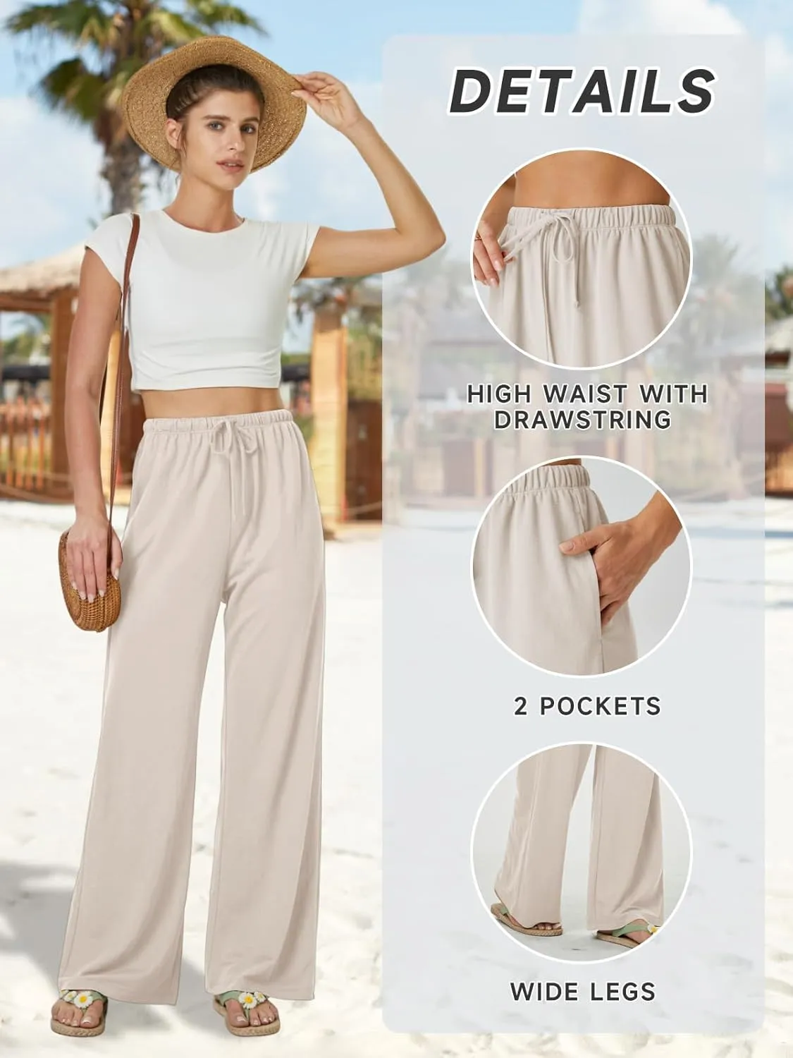 keriffe Summer Outfits Flowy Palazzo Pants for Women 2025 High Waisted Wide Leg Beach Casual Vacation Pants Trousers Pockets